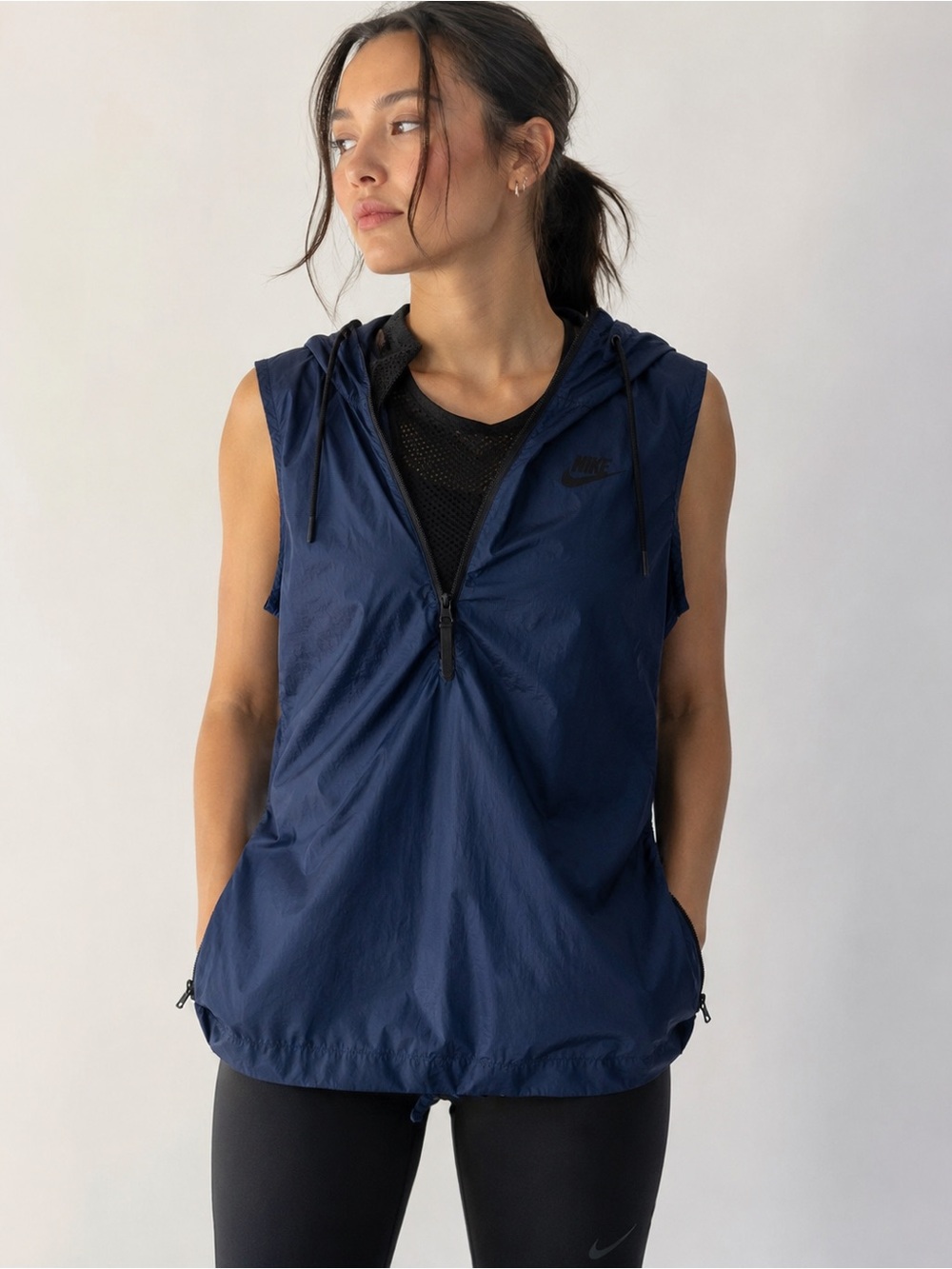 Nike Tech Hypermesh Sleeveless Hooded Vest Small Navy Black